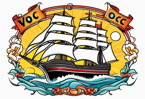 Tattoo word: V.O.C. Under sailing ship tattoo idea