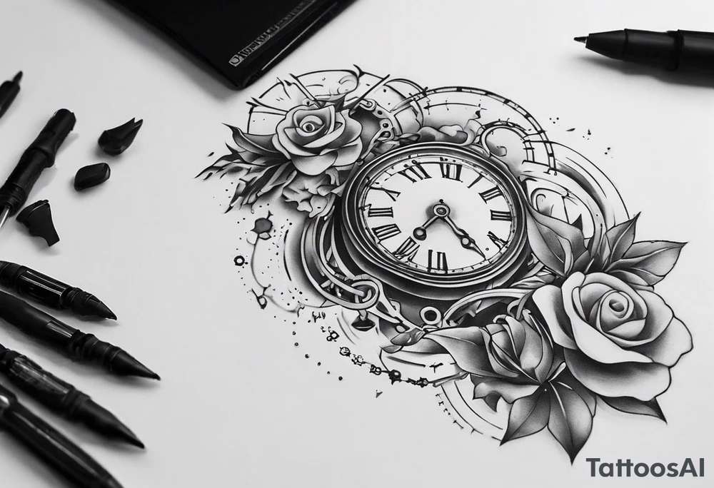 Generate a tattoo idea inspired by the concept of time and its fluidity, incorporating clockwork or hourglass imagery for a meaningful representation on the back of the forearm tattoo idea