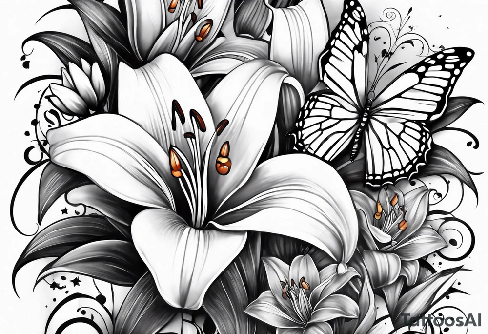 Children names stars lillies books fantasy butterflies halfsleeve forearm tattoo idea