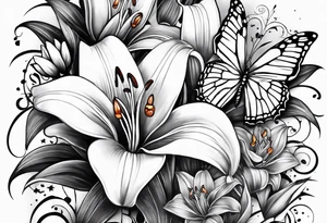 Children names stars lillies books fantasy butterflies halfsleeve forearm tattoo idea