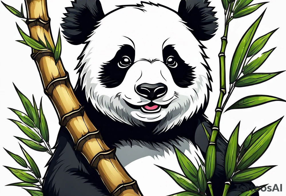 Cute panda only face with bamboo tattoo idea