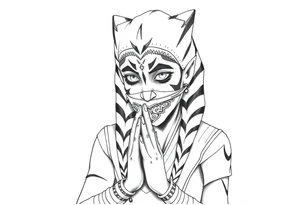 Ahsoka praying with rosary in hands and bandana over mouth tattoo idea