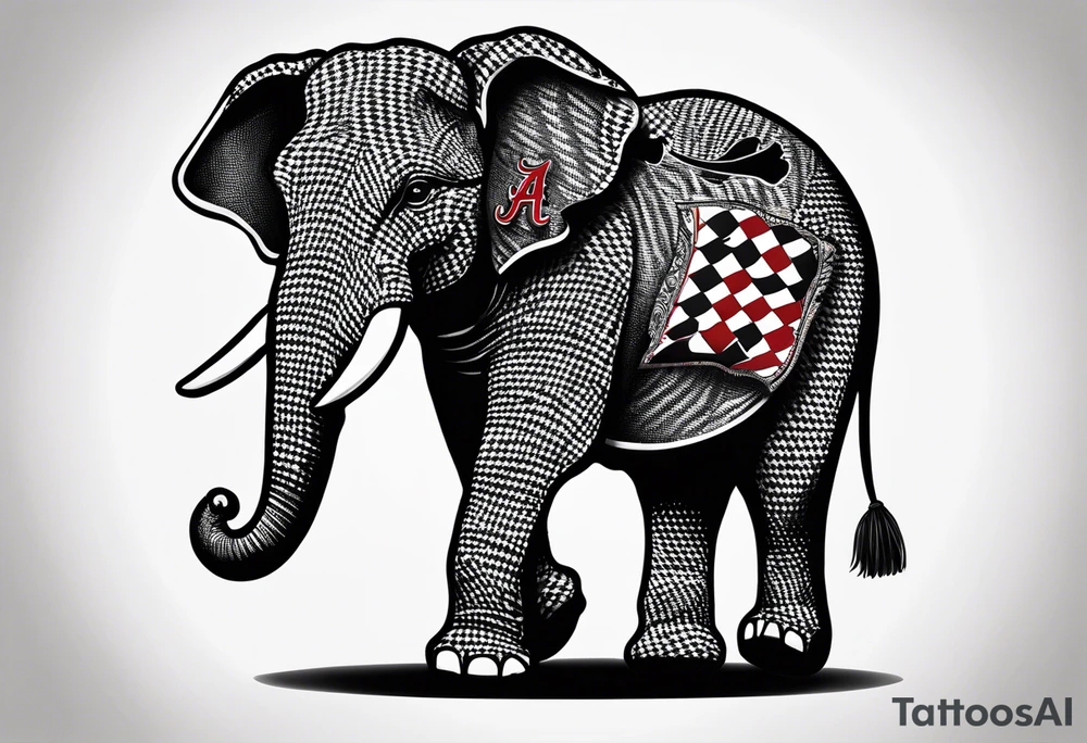 Elephant foot print filled with houndstooth print with alabama crimson tide A in it tattoo idea