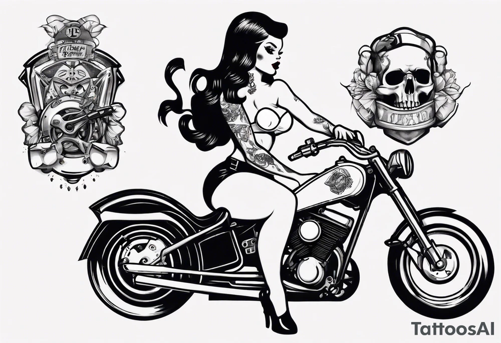 pinup doll riding a motorcycle tattoo idea