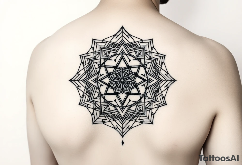 Black ink. Start from wrist, up to a few inches above the elbow, and wrap all around the arm. Use densely interwoven scared geometry symbols of peace, prosperity, health, compassion, and spiritual awakening and enlightenment. Interweave the word “Rakan” and the word “Dalea”. And finally, interweave this text:

All beings one body, I vow to liberate.
Blind passions one root, I vow to terminate.
Dharma gates one mind, I vow to penetrate.
The great Way of Buddha, I vow to realize. tattoo idea