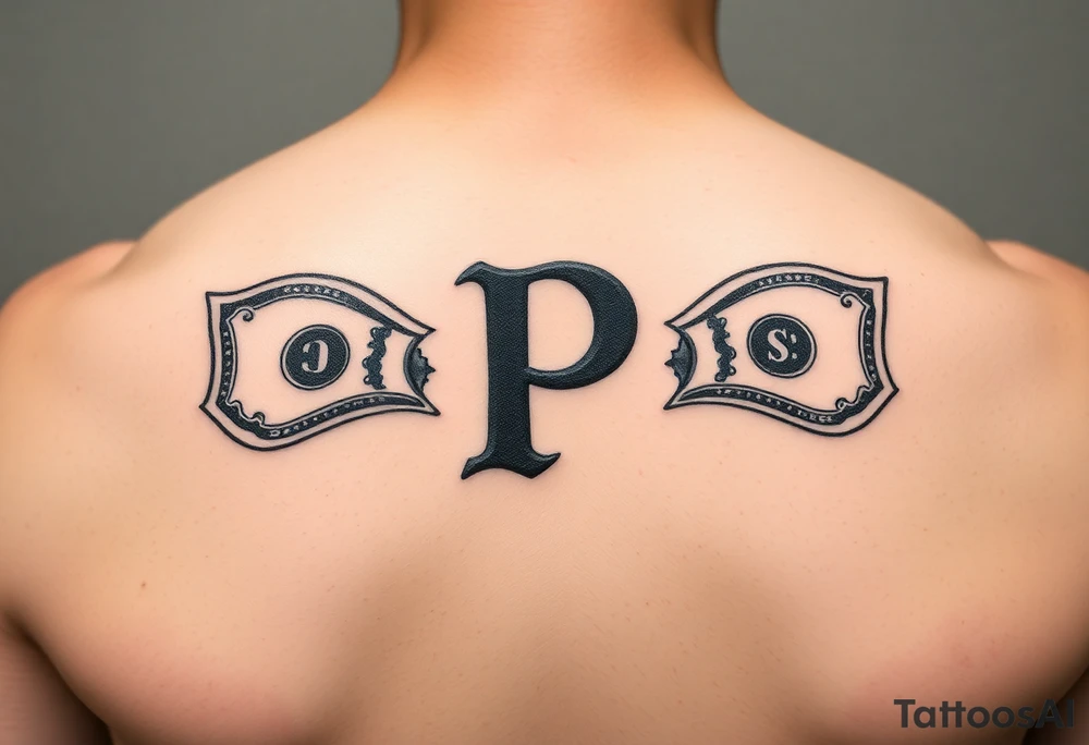 Small Letter P with a dollar bill coming out from the sides. tattoo idea