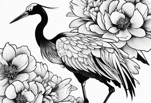 Japanese crane with peonies tattoo idea