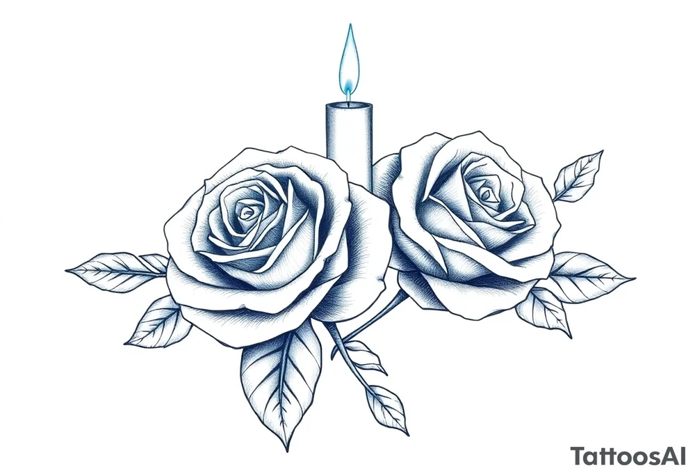 Passed love one, two roses, two candles, blue tattoo idea