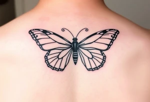dainty butterfly with swirls coming from both wings tattoo idea