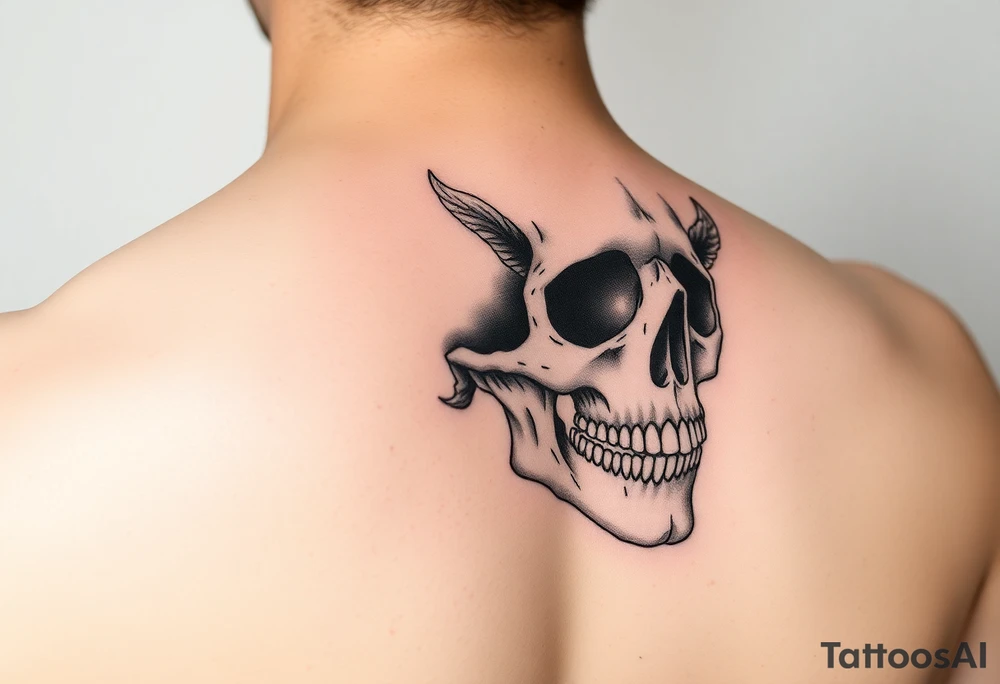 right side of a skull with majestic mushroom out of its eyes and mouth tattoo idea