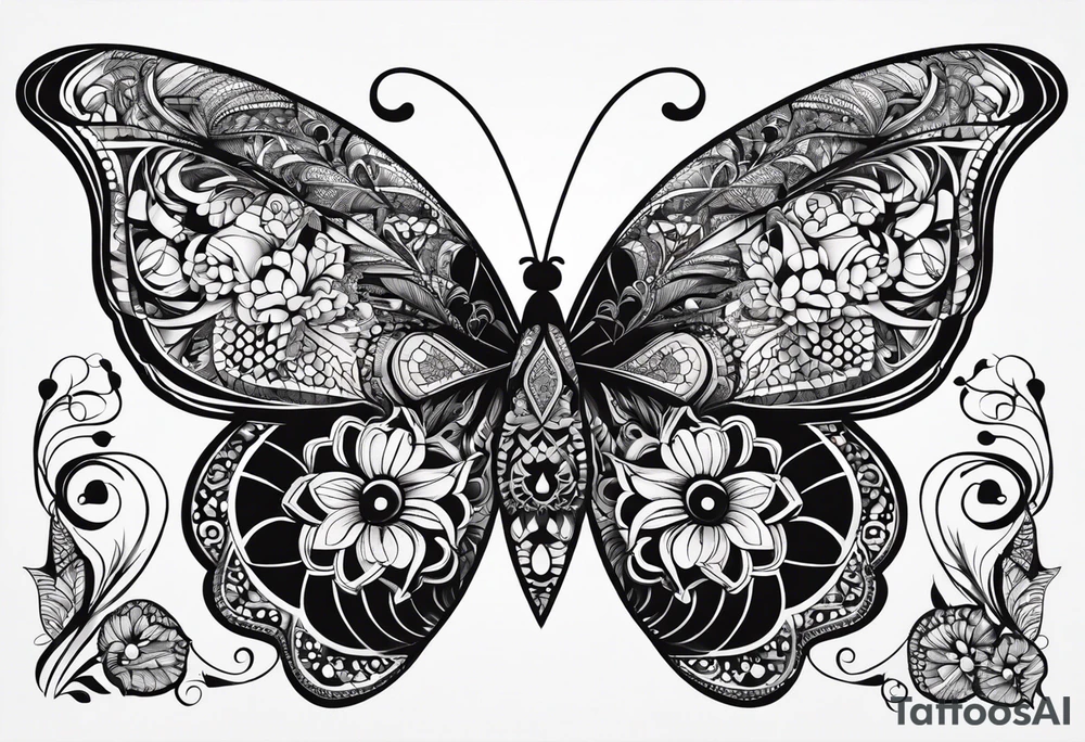 Small butterfly with zentangle patterns tattoo idea