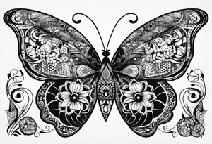 Small butterfly with zentangle patterns tattoo idea