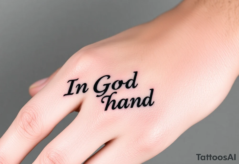 In God's Hand, With the words looking like they are coming at you with bold background tattoo idea