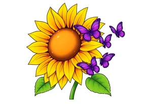Sunflower with purple butterflies on side tattoo idea