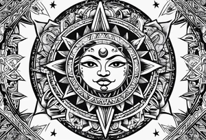 Sun in the middle with warrior symbols around it tattoo idea