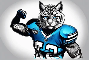 blue wildcat half black boy in football attire  morphing into jootball game night tattoo idea