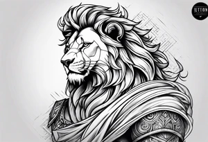 Lion, Greek god, spartan sleeve tattoo idea