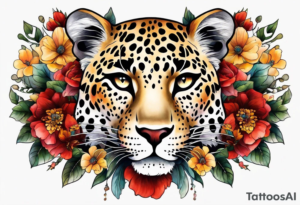 whole leopard body made out of vintage floral flowers tattoo idea