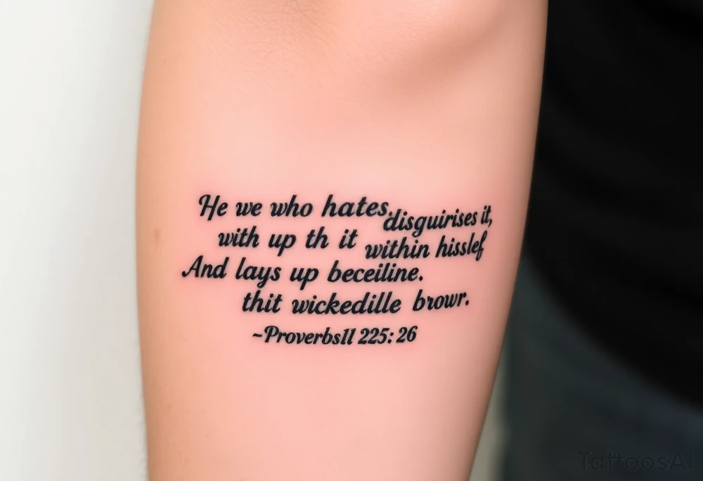 proverbs 26: 25-26
He who hates, disguises it with his lips, And lays up deceit within himself,Their hatred may be concealed by deception, but their wickedness will be exposed in the assembly tattoo idea