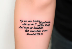 proverbs 26: 25-26
He who hates, disguises it with his lips, And lays up deceit within himself,Their hatred may be concealed by deception, but their wickedness will be exposed in the assembly tattoo idea