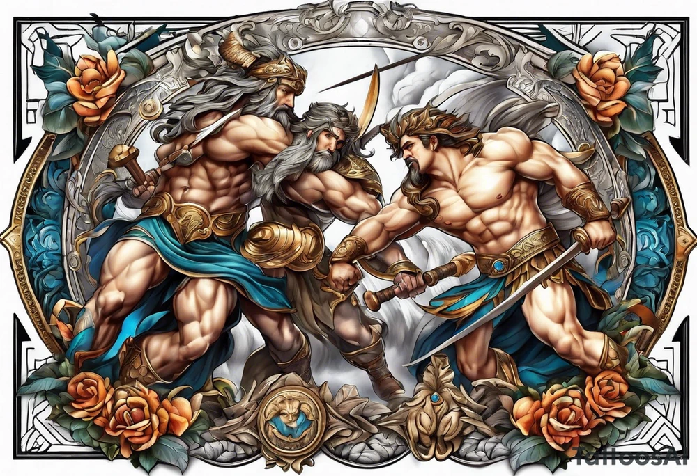Backout tattoo of greek gods fighting tattoo idea