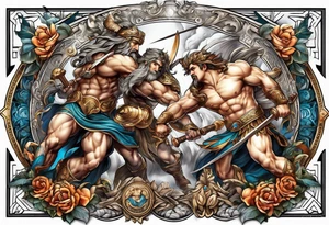 Backout tattoo of greek gods fighting tattoo idea