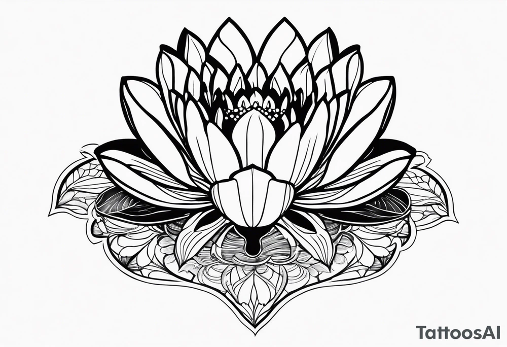 Water lilly on top of hour glass with black background tattoo idea
