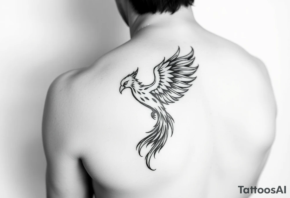 flaming phoenix on left arm tattoo idea