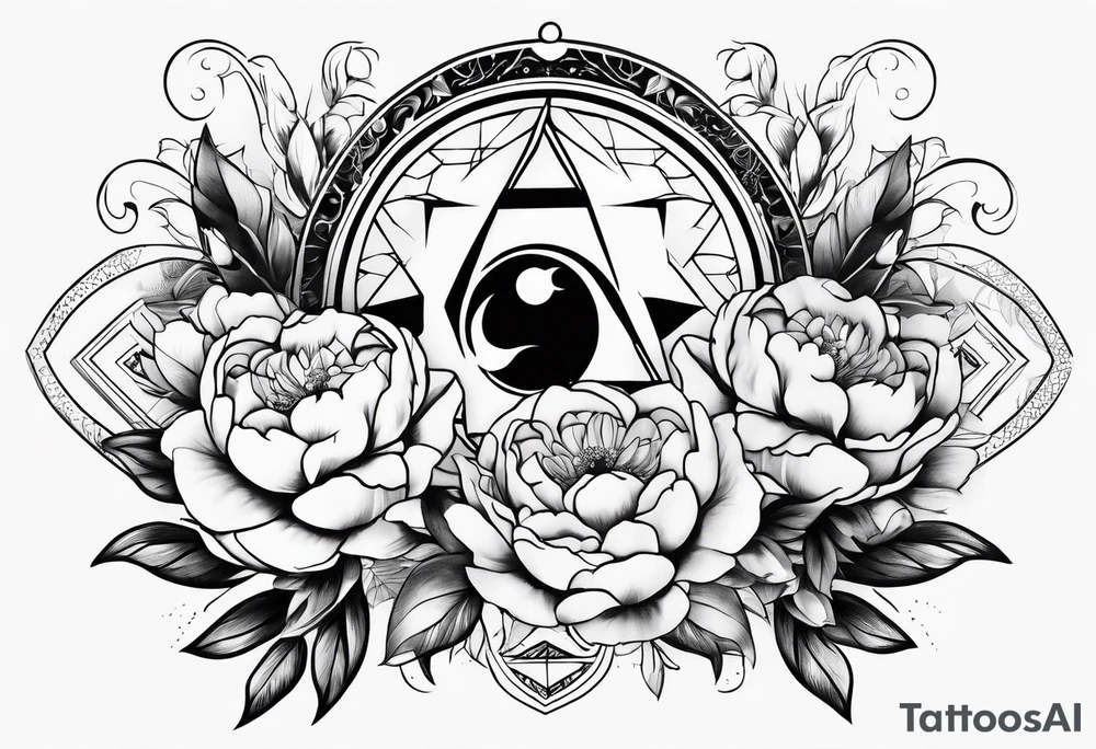 Peonies roses evil eye moon stars triangles tattoo idea Peonies roses evil eye moon stars triangles tattoo idea