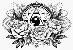 Peonies roses evil eye moon stars triangles tattoo idea