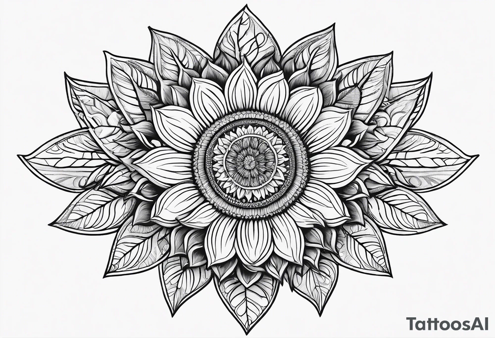 sunflower with leaves mandala tattoo idea
