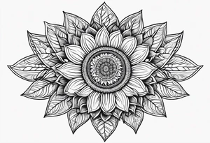 sunflower with leaves mandala tattoo idea