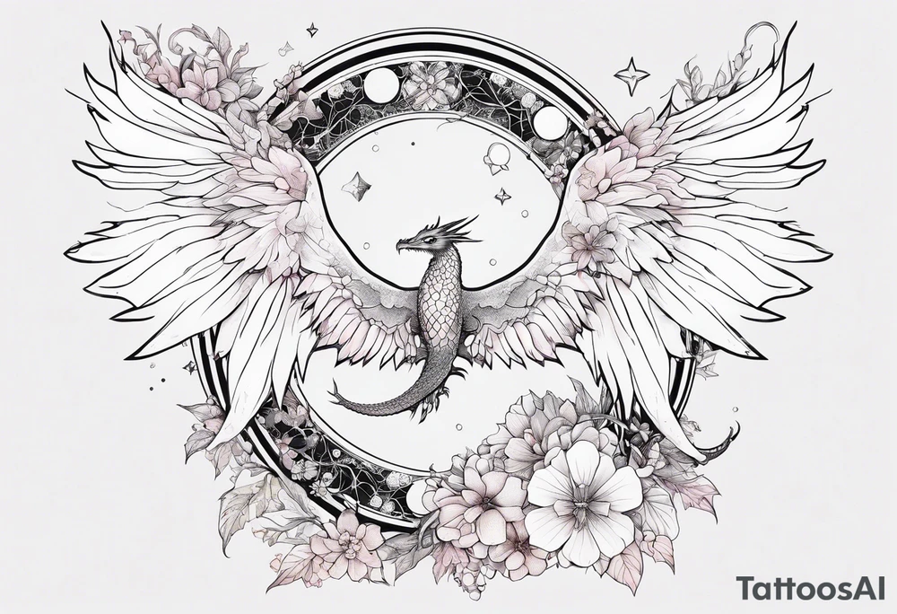 Constellation, wing , snow , cross , dragon female japan kawaii , flower tattoo idea