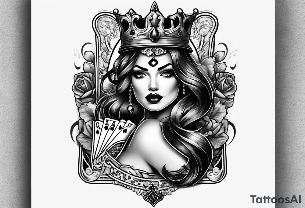 pinup style queen of spades tattoo idea