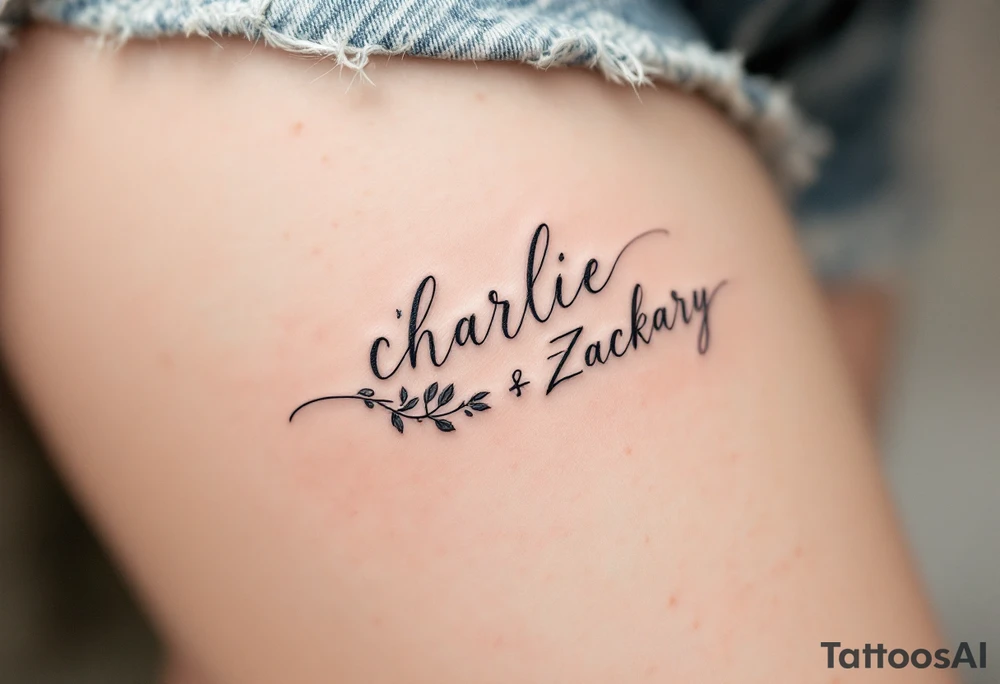 Create a delicate tattoo design that seamlessly integrates the names "Charlie" and "Zackary" in graceful, flowing cursive. Enclose the names within a softly stylized symbol that embodies strength and unity . The overall design should evoke warmth and protection while remaining refined and understated

Just the initials is ok too tattoo idea