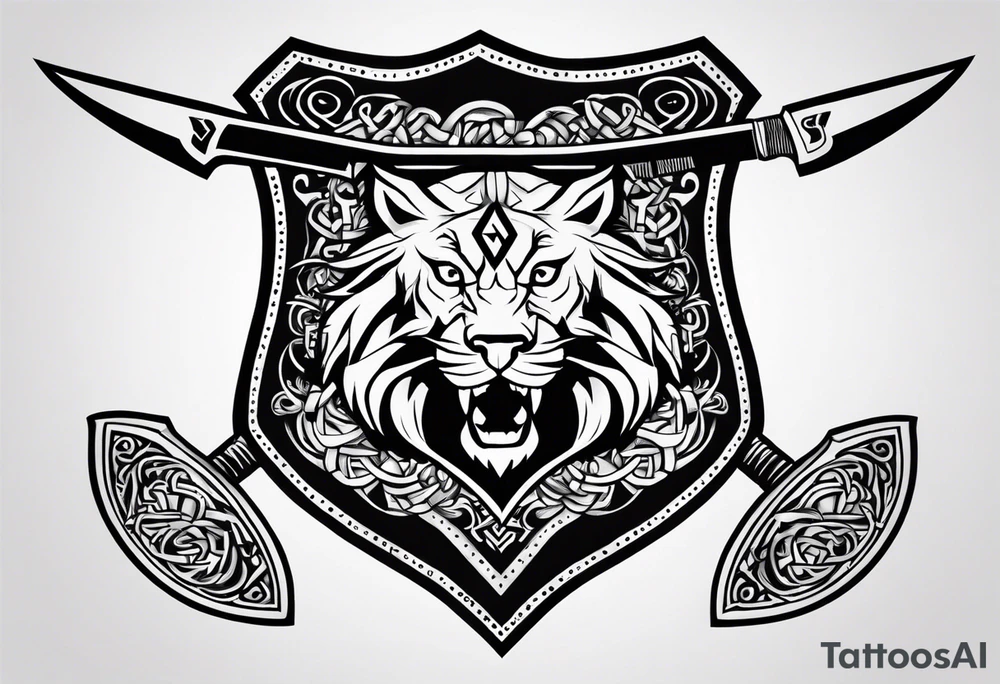 Valhalla sword shield axe Valknut dragon lion tattoo idea Valhalla sword shield axe Valknut dragon lion tattoo idea