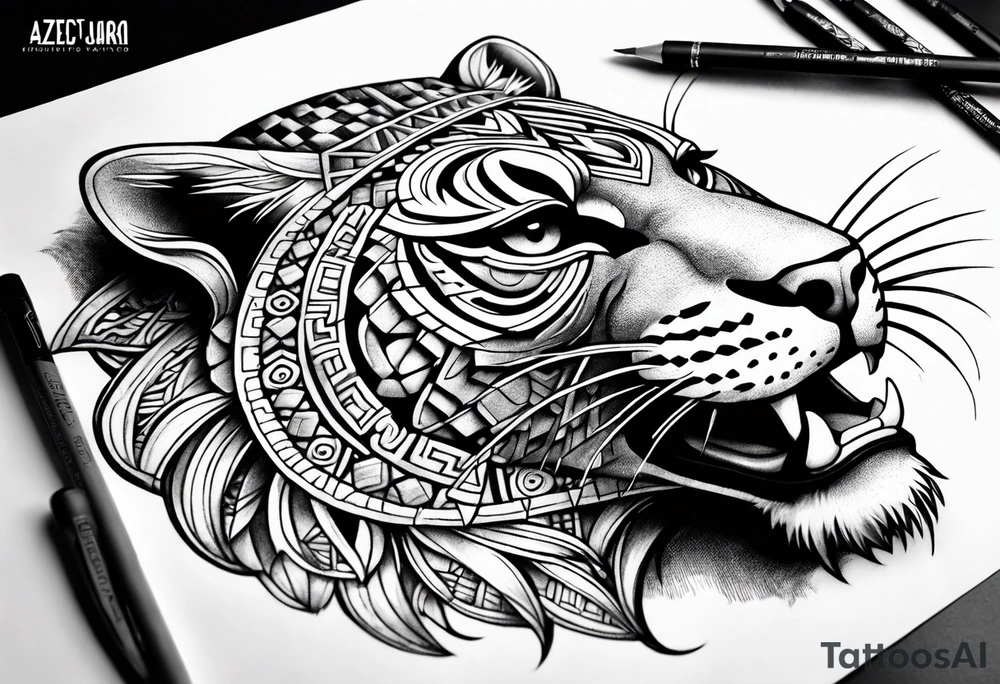 aztec jaguar stone tattoo idea