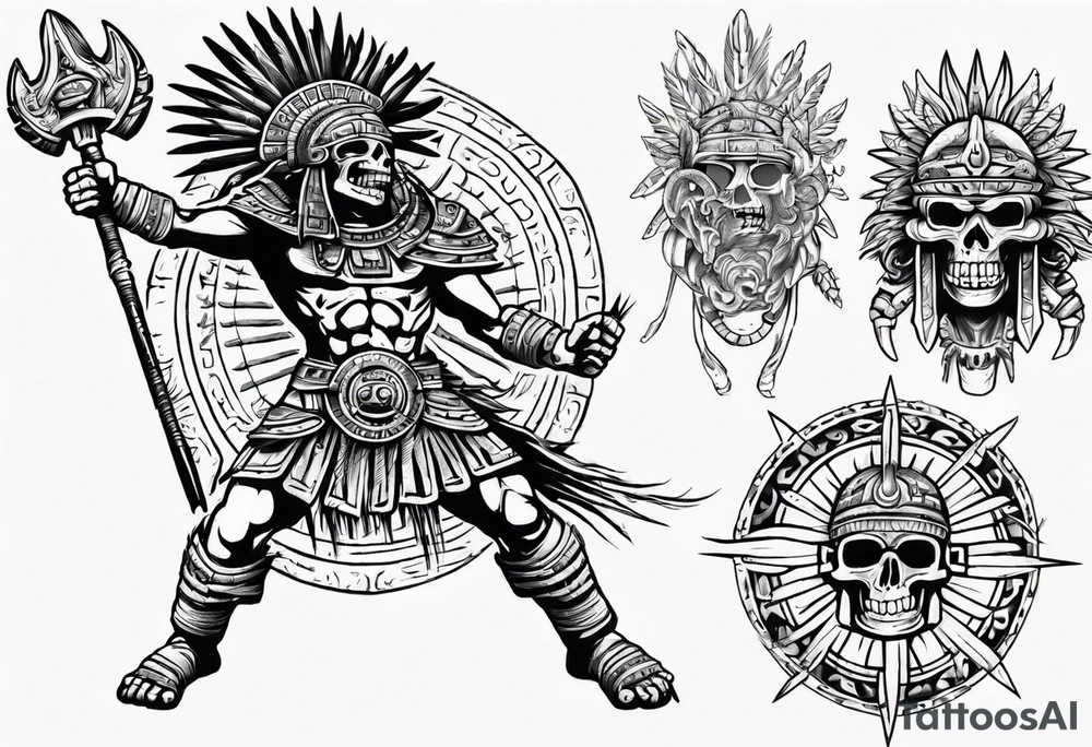 aztec death god warrior fighting as the sun in going in the air tattoo idea