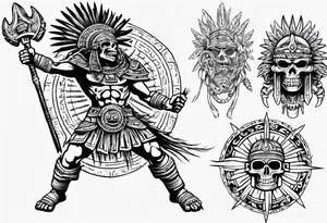 aztec death god warrior fighting as the sun in going in the air tattoo idea