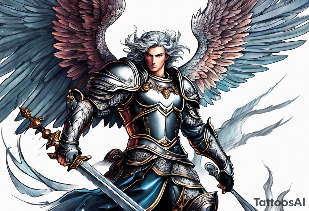 Michael the Archangel defeating evil tattoo idea