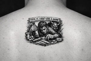 Fuck it, I don't give a damn, bottle in my hand
Pill poppin', jaw lockin', slumped where I stand
Lines on the counter, devil in the cut
All these drugs, motherfucker, I just mix 'em up tattoo idea