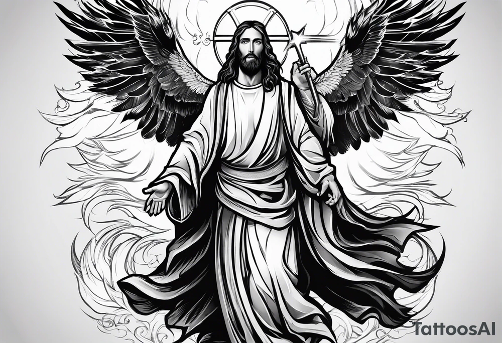 Jesus, looking at me (I am an eagle) and the holy Spirit. tattoo idea