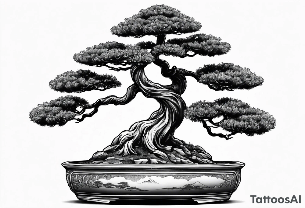 bonsai tree small with rising sun tattoo idea