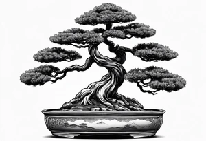 bonsai tree small with rising sun tattoo idea