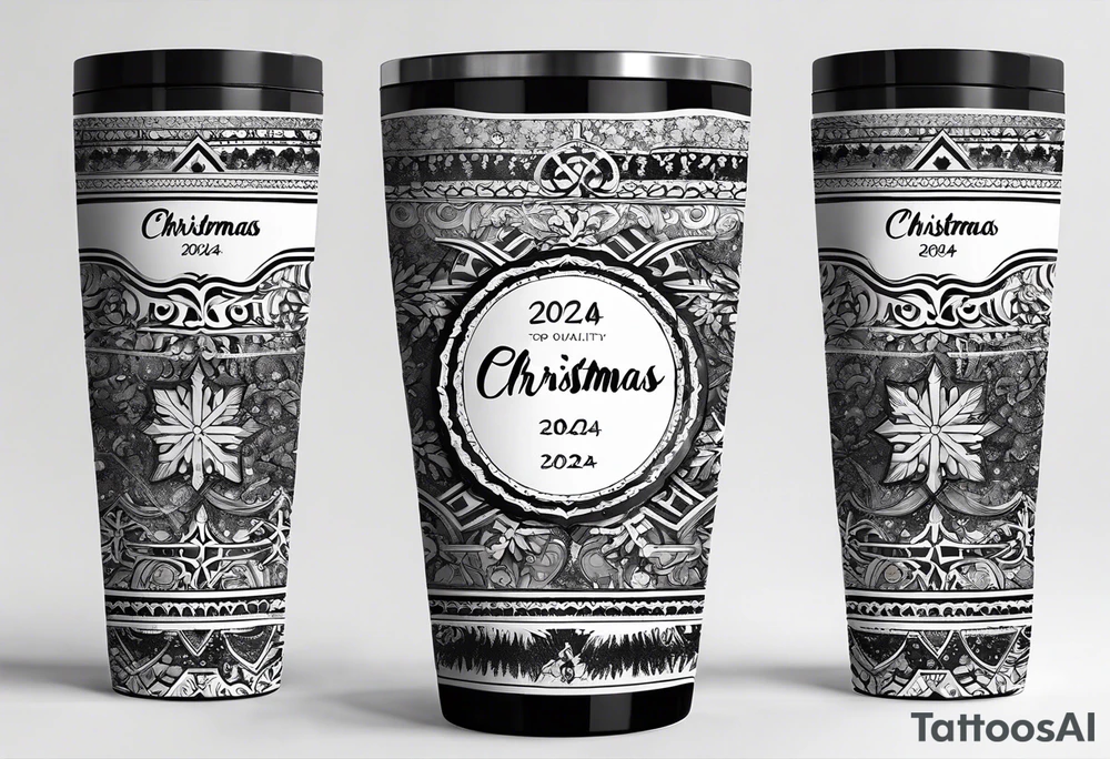 Christmas 2024 personalized name banner on a 20 oz tumbler minimalist snowflake motif tattoo idea