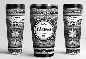 Christmas 2024 personalized name banner on a 20 oz tumbler minimalist snowflake motif tattoo idea