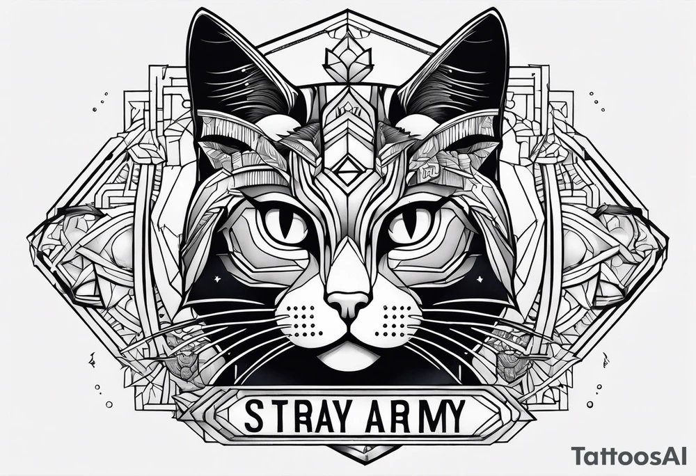 Cat with the words STRAY ARMY underneath tattoo idea