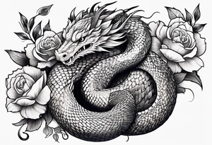 Snake dragon with flowers tattoo idea