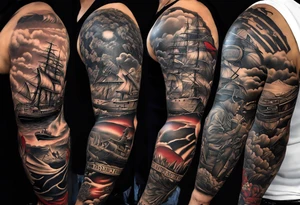 Full Leg sleeve. Red Tails African American Air Force, Buffalo Soldiers African American Army and Uss Mason African American Navy tattoo idea