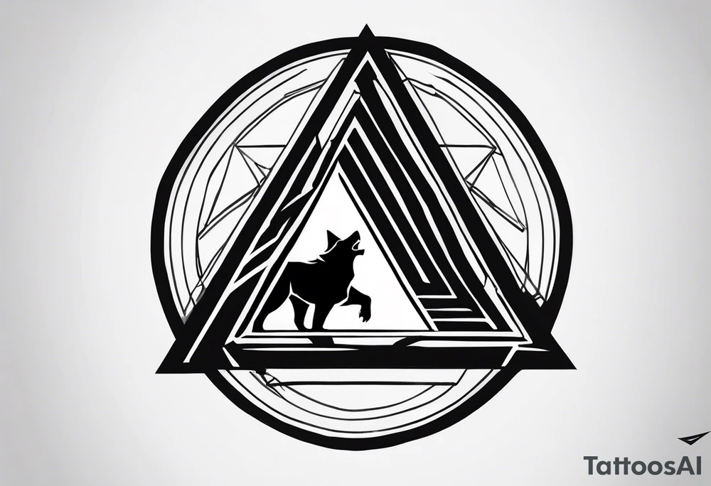 The valknut symbol with a wolf who is howling upwards. tattoo idea